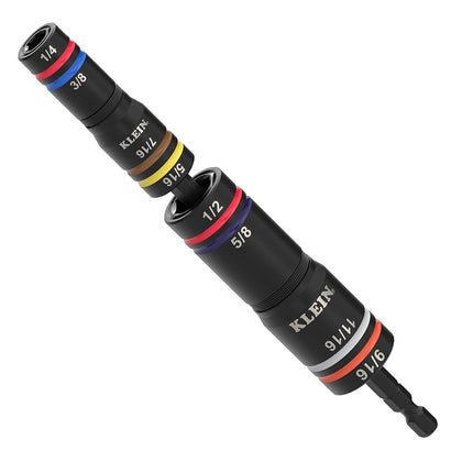 Klein Tools 652QS Quad Socket, 8 Sizes in 2 Sockets, 4-in-1 Color Coded SAE Impact Rated, Deep-Well Heavy-Duty, 1/4-Inch Drive, 6-1/2-Inch Shaft