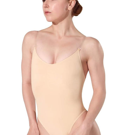 Capezio Camisole Leotard w/Clear Transition Straps, Nude, Medium