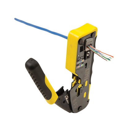 Klein Tools VDV226-110 Ratcheting Modular Data Cable Crimper/Wire Stripper/Wire Cutter for RJ11/RJ12 Standard, RJ45 Pass-Thru Connectors