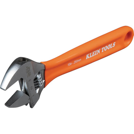 KLEIN TOOLS O50710 Adjustable Wrench, Precision Forged 1 1/2-Inch Extra-Capacity Jaw, SAE and Metric Scales, Plastic-Dipped Handle, 10-Inch