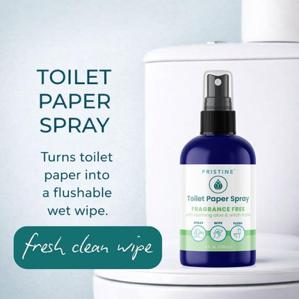 PRISTINE Toilet Paper Spray, As Seen on Shark Tank, Flushable Wipe Alternative, Personal Cleansing Bathroom Spray for Regular Toilet Tissue, Bidet Alternative, Made in USA, Fragrance Free, 4 oz Bottle