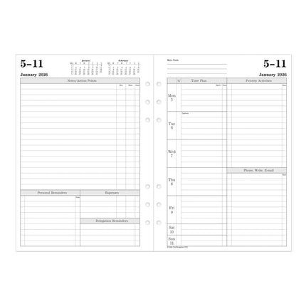 Filofax Calendar Diary Refill, A5 Size, Week-to-View with Appointments, Time Management, White Paper, Ruled, English, 2026 (CTM7051-26)
