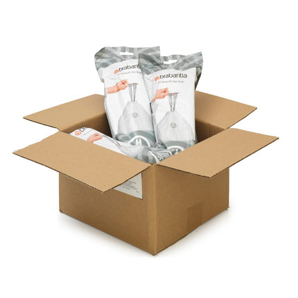 Brabantia 138782 PerfectFit Bin Liners Multipack (Size H/50-60 Litre) Thick Plastic Trash Bags with Tie Tape Drawstring Handles (120 Bags), White