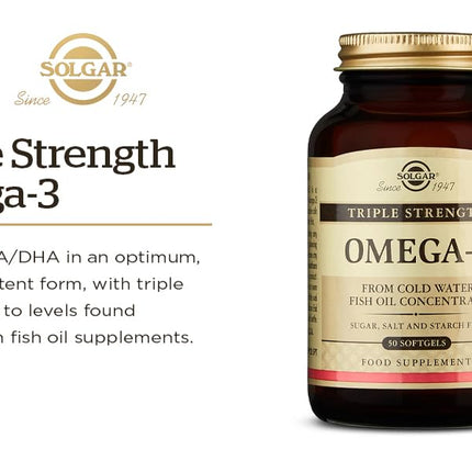Solgar Triple Strength Omega 3 - Supports Brain & Eyes - Heart Health Friendly - Fish Oil - 50 Softgels