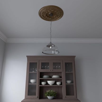 Ekena Millwork CMP22BACGH Baltimore Thermoformed PVC Ceiling Medallion (Fits Canopies up to 7 3/4"), 22"OD x 3 1/2"ID x 1"P, Metallic Gold Rush