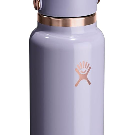 Hydro Flask Water Bottle - Insulated Stainless Steel - Wide Mouth Flex Straw Lid, Non Spill, Leakproof and Refillable in 32 Oz Vapor Rose Gold