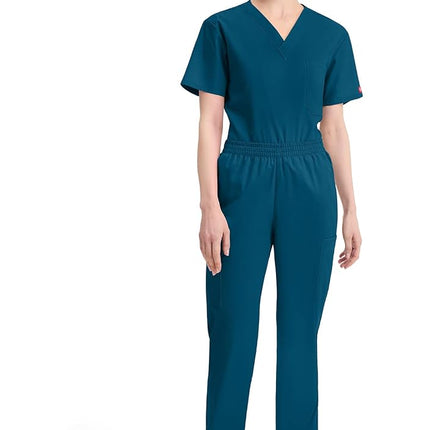 Dickies EDS Signature Scrubs for Women, Elastic Waist Pull-On Cargo Pants for Women in Soft Brushed Poplin 86106, Caribbean Blue, XXXL