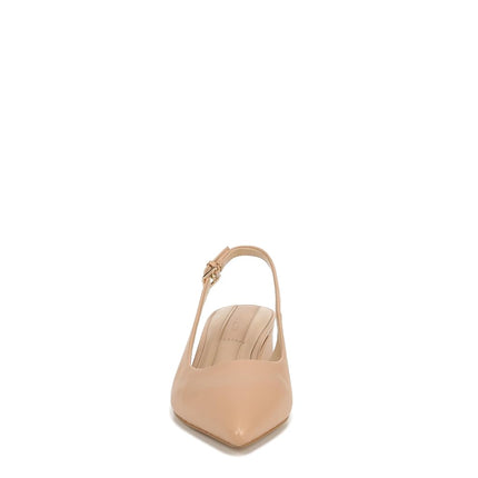 Franco Sarto Womens Racer Slingback Low Block Heel Pointed Toe Pump, Beige Nude Leather, 7 Wide