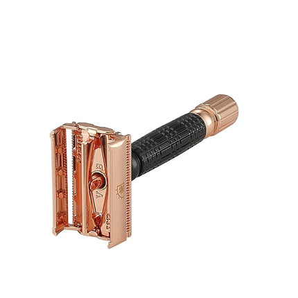 VIKINGS BLADE The Chieftain ODIN Double Edge Safety Razor, Obsidian Black & Rose Gold Plated (Neutrally Aggressive)