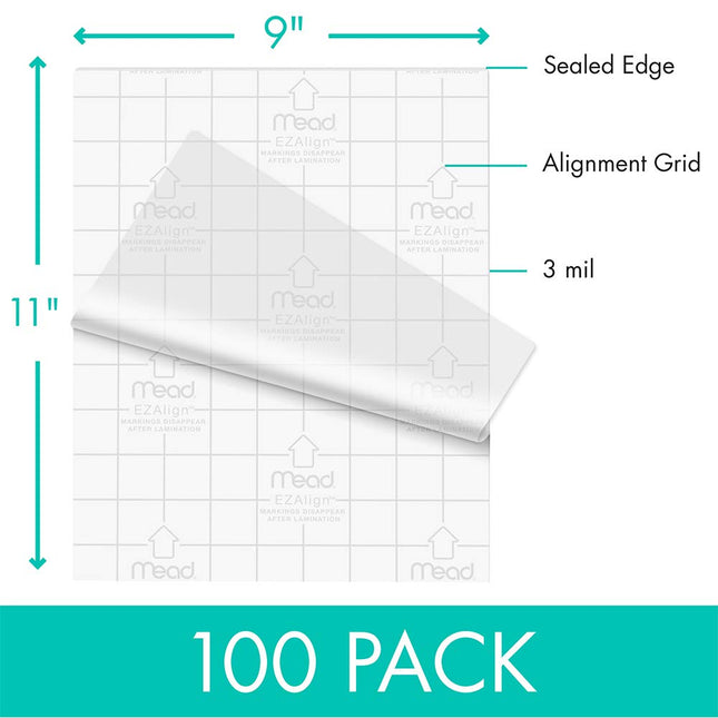Mead Thermal Laminating Pouches, Lamination Sheets, Letter Size Pouch, 3 Mil, EZ-Align, 100 Pack (39029)