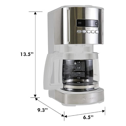 Kenmore 12 Cup Drip Coffee Maker - 1.8L Programmable Coffee Machine With Glass Pot, Regular & Bold Brew, Auto Shut Off Large Water Reservoir, Reusable Filter, Kitchen Appliances For Cafeteria, White