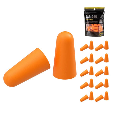 Klein Tools 6054010 Foam Earplugs, 33dB NRR, Orange Ear Protection with Resealable Bag, for Construction, Loud Noise Reduction, 10-Pair