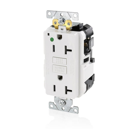 Leviton 20A-125V Prise Double DDFT à Autotest et Verrouillage Lev-Lok de Grade Hospitalier Extra-Robuste, 20 Ampères, MGFN2-HGW, Blanc
