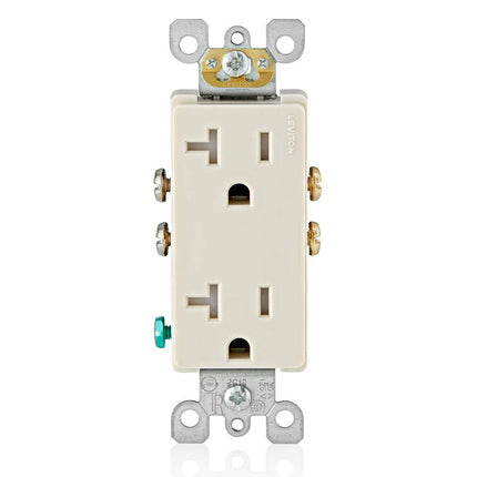 Tomacorriente dúplex de pared Leviton Decora resistente a manipulaciones, 20 A, T5825, almendra clara