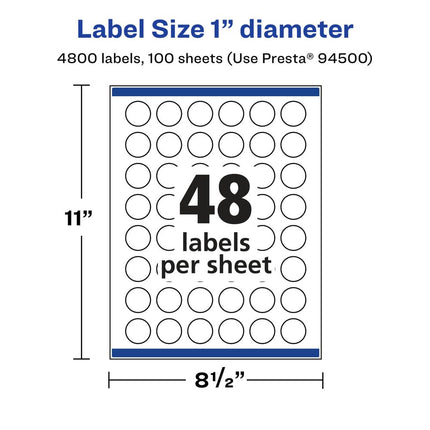 Avery Glossy Clear Round Labels with Sure Feed, 1" Diameter, 4,800 Glossy Clear Labels (36533)