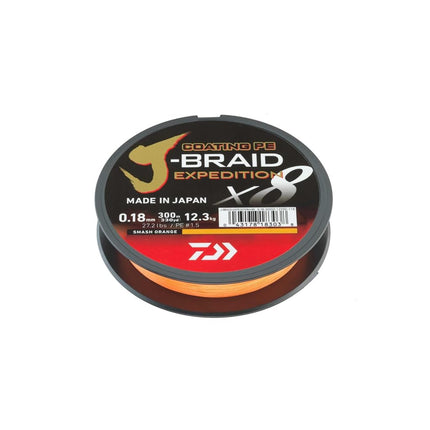 DAIWA J-Braid Expedition X8E, 0.25mm, 8.4kg/18.5lbs, 150m, Smash Orange, Braided Fishing Line, 12550-013