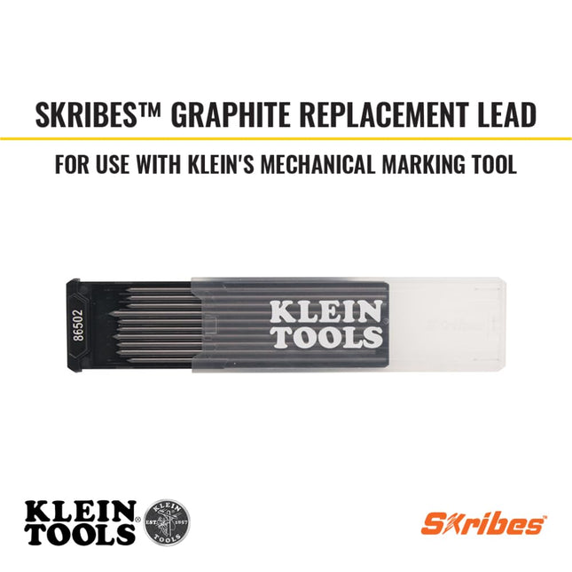 Klein Tools 86502 Skribes 2.8 mm Mechanical Carpenter Pencil Lead Refills, Graphite Leads for Woodworking and Construction, Black, 10-Pack