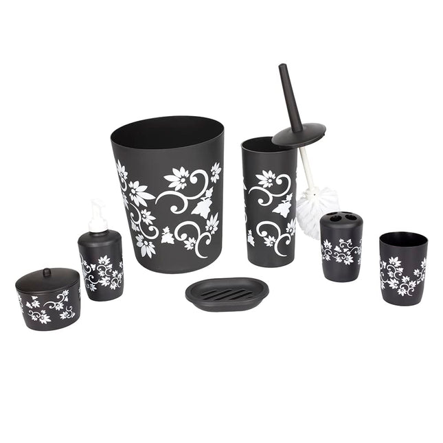 7 Piece Floral Bath Set, Black, Home Basics