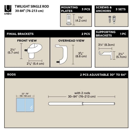 Umbra Twilight Curtain Rod, Wrap Around Blackout, 30 to 84 Inches, Black
