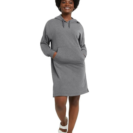 Hanes Women's Originals Soft Brushed Hoodie, Fleece Hooded Dress with Kanga Pocket, Plus, Charcoal Heather, 4X