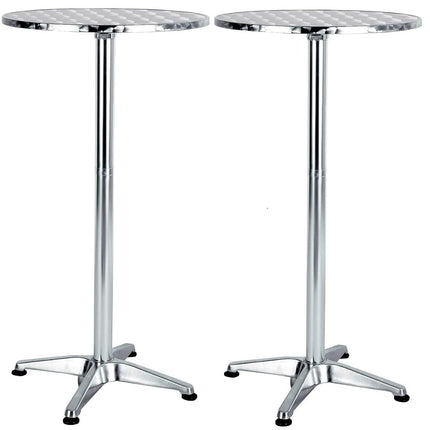BTEXPERT Mesa redonda de aluminio para interiores y exteriores de 23.75", de altura de barra de restaurante de 45", muebles de patio de acero inoxidable plateado con base de 25.75", tablero abatible - Juego de 2