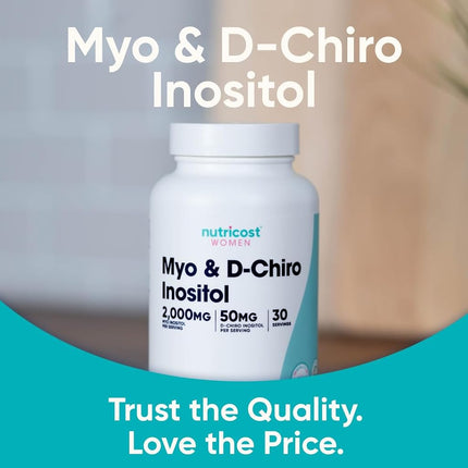 Nutricost Myo Inositol & D-Chiro Inositol for Women, 2000mg Myo & 50mg D-Chiro Inositol Per Serving, 30 Servings, 120 Capsules, Vegetarian Friendly, Non-GMO & Gluten Free