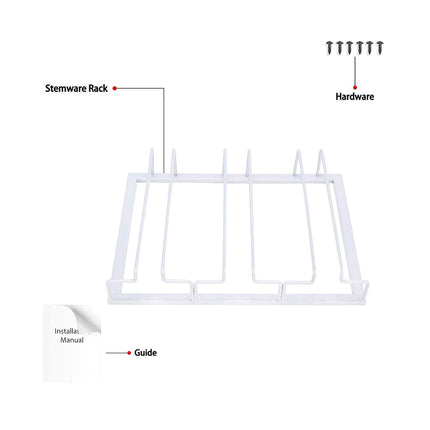 Wine Glass Rack - Under Cabinet Stemware Wine Glass Holder Glasses Storage Hanger Metal Organizer for Bar Kitchen White