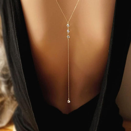 Artmiss Wedding Backdorp Necklace Crystal Gold Y Necklace Long Chain for Women and Brides, One Size, Gold, Crystal
