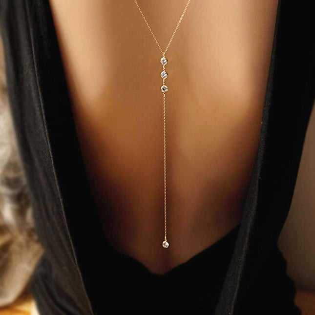 Artmiss Collier de mariage chaîne longue en cristal doré en forme de Y pour femme et mariée, taille unique, or, cristal