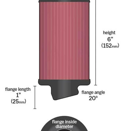 K&N Universal Clamp-On Air Filter: High Performance, Premium, Washable, Replacement Engine Filter: Flange Diameter: 2.25 In, Filter Height: 6 In, Flange Length: 1 In, Shape: Round, RU-1720