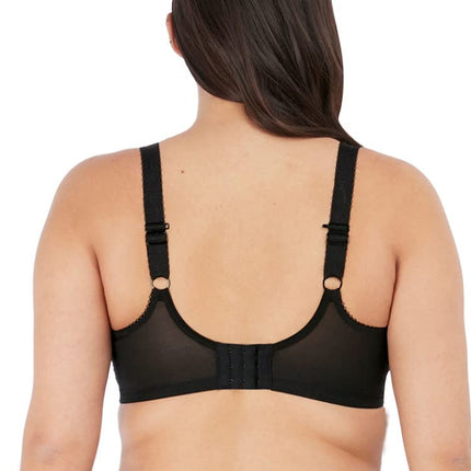 Elomi Women's Charley Plunge Bra: Elegant Floral Embroidery, Everyday Comfort. Low Plunge Front Flexible Back Sweep DD+ Bras, Jet, 44E
