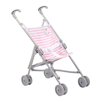 Jc Toys - Umbrella Foldable Pram for Dolls up to 45 cm Ideal for Playing and Walking White and Blue Striped Elephant Decoration Designed by Berenguer, +2 Years Old