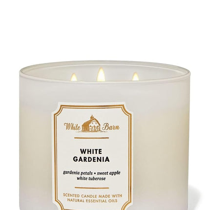 Bath & Body Works, bougie à 3 mèches White Barn avec huiles essentielles - 411 g - Nouveaux parfums essentiels ! (Gardénia blanc)