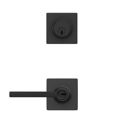 Lock Scout Straight Lever with Square Trim Keyed Entry Door Handle and Single Cylinder Deadbolt, Matte Black Finish