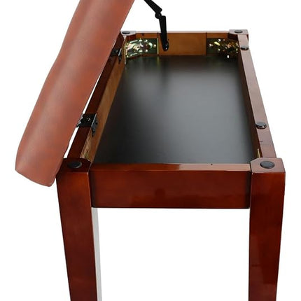 Rockville PB7 Brown Premium Piano Bench with Storage, Solid Thai Rubberwood, 2.5 Plush Foam Seat, Faux Leather, 450 lb Capacity, Perfect for Home, Studio & Stage