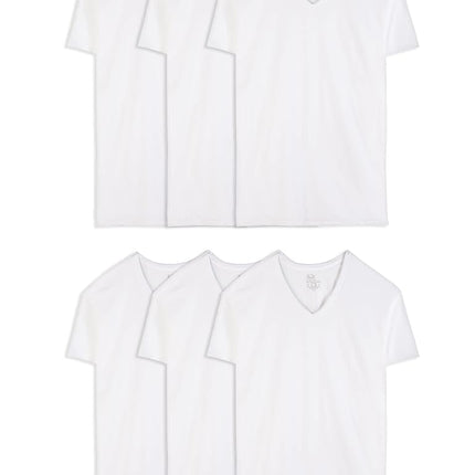 Fruit of the Loom Men's V-Neck Undershirts, Moisture Wicking & Tag Free, Also Available in Tall Sizes Underwear, White, X-Larget (Pack of 6)