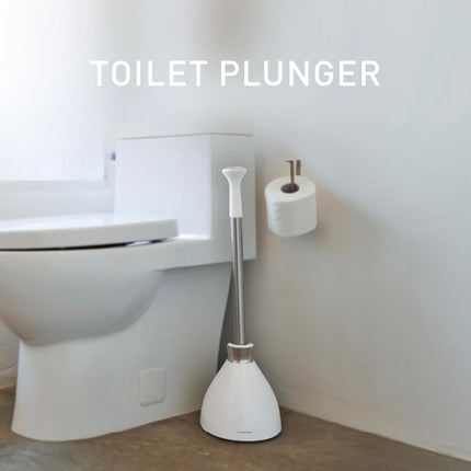 simplehuman Toilet Plunger and Caddy, Stainless Steel, White
