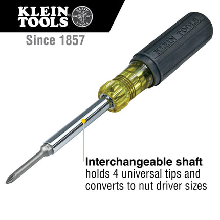 Klein Tools 32559 Multi-bit Screwdriver/Nut Driver, Extended Reach 6-in-1 Tool with Nut Driver, Phillips and Slotted Bits