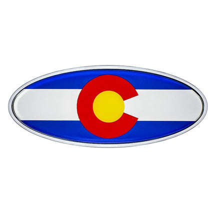 United Pacific 10974 Die-Cast Metal 7 ⅞” x 3 ¼” Chrome Oval Shape Emblem for Peterbilt, Mounting Stud w/Double-Sided Backingg – ONE Emblem – Colorado Flag