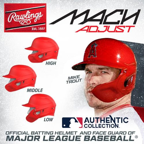 Rawlings Mach Adjust Senior Baseball Helmet with Extension Flap Left Hand (17.5cm-19.5cm), Matte White