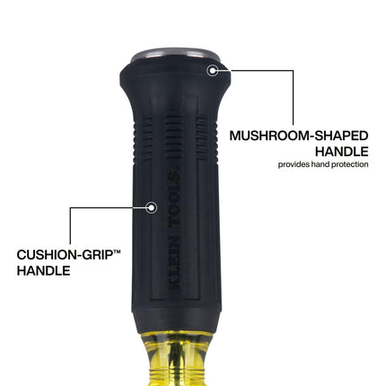 Klein Tools 6007DD 5/16-Inch Keystone Demolition Driver, 7-Inch Blade, Steel Tip-to-Cap Construction, Cushion-Grip™ Handle, Oversized Strike Cap, Square Shank with Wrench Assist