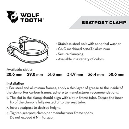 Wolf Tooth | Seatpost Clamp 28.6mm | Black | Customisable Bike Accessories and Components Precision Engineered