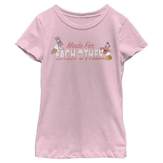 Disney Characters Made for Each Other Girl's Solid Crew Tee, Light Pink, Large
