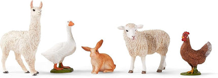 schleich Farm World - Lote de 5 figuras de animales bonitas con conejo de juguete, oveja, llama, pollo y ganso - Set de juego de figuras realistas de granja - Juguetes educativos para niños pequeños - Niños y niñas a partir de 3 años | 77536