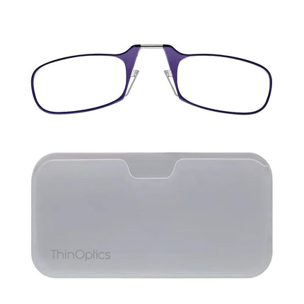ThinOptics Unisex-Adult Reading Glasses + Universal Pod, White Case/Purple Frames, 44 mm