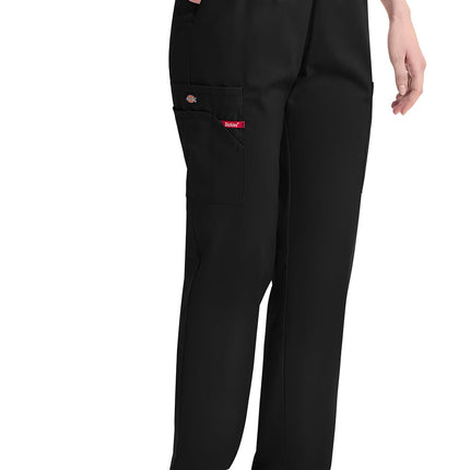 Dickies EDS Signature Scrubs for Women, Elastic Waist Pull-On Cargo Pants for Women in Soft Brushed Poplin 86106, Black, S