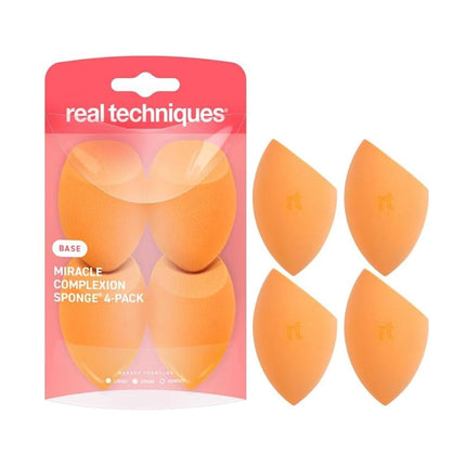 Real Techniques Miracle Complexion Sponge for Liquid & Cream Makeup, 3-Point Design for Seamless Application, Streak-Free Natural Dewy Finish, Latex-Free, Cruelty-Free, Vegan, Easy to Clean, Pack of 4
