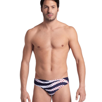 ARENA Men's Performance Stripes Swim Briefs, Navy/