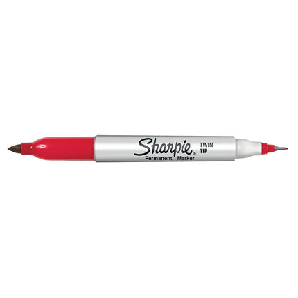 Sharpie Twin Tip Permanent Markers | Fine & Ultra-Fine Points | Red | 12 Count
