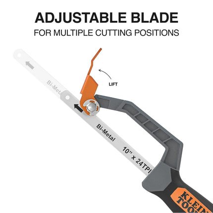 Klein Tools 31432 Medium Cut Compact Hand Saw, 24-Inch TPI Bi-Metal Blade Hand Saw Cuts Thin Wall Copper and Aluminum, PVC, PEX, ABS Tubes and Wood in Tight Spaces